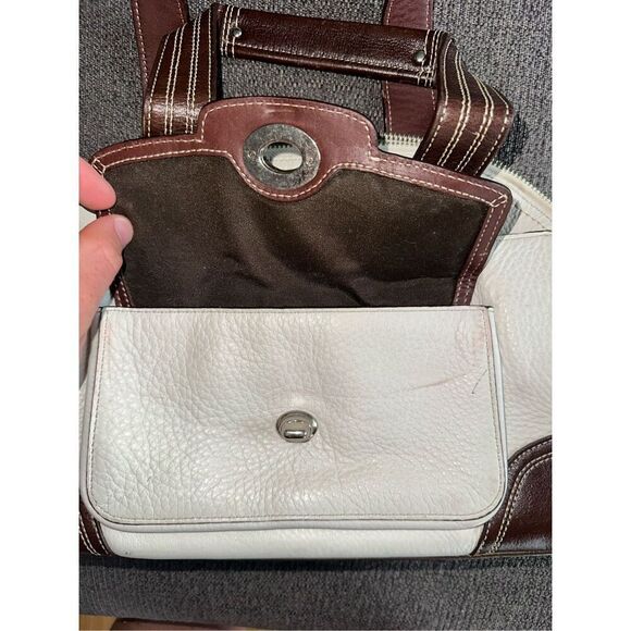 Coach Hampton Pebbled Leather Satchel Bag Cream Brown - Picture 5 of 9